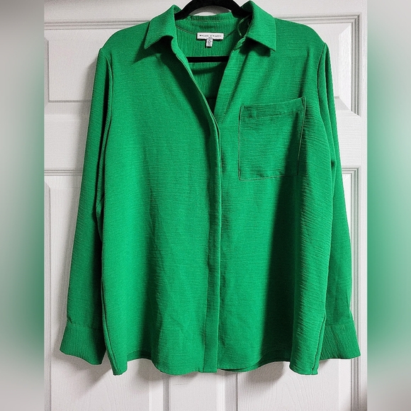 Maison D'Amelie Paris - NWOT- Kelly Green Button-Up Shirt Size L - Picture 1 of 6